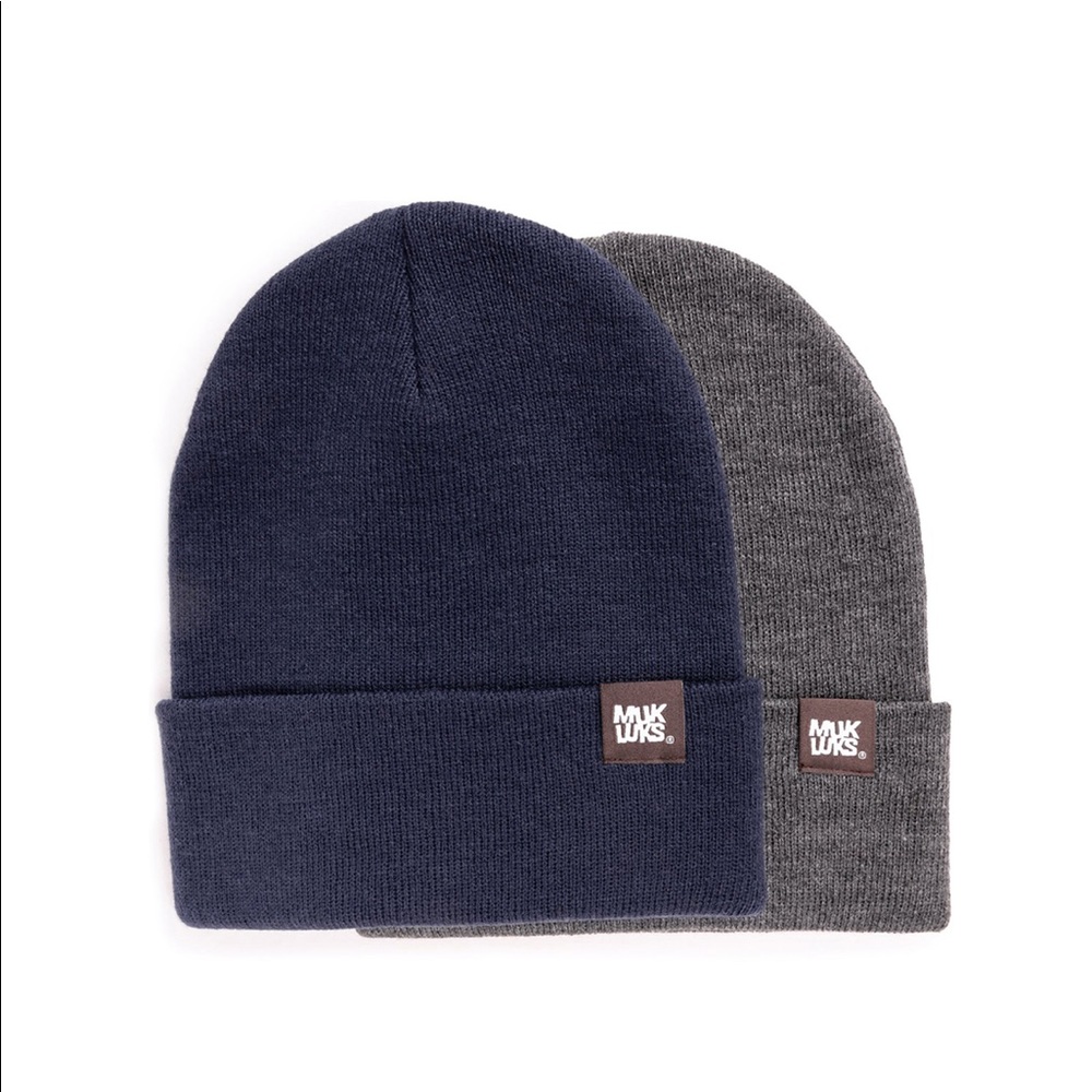 Women’s Muk Luks Cuff Beanie Set Dark Gray & Navy